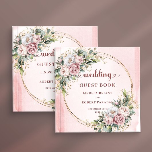 Graceful Blush Pink Flowers Eucalyptus Guest Book Gästebuch