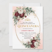 Graceful Bohemian Burgundy Peonies Quince Invite Einladung (Vorderseite)