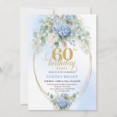 Graceful Bohemian Soft Blue Gold 60th Birthday Einladung (Vorderseite)