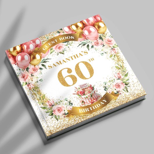 Graceful Boho 60. Birthday Guest Book Glitzer Pop Gästebuch