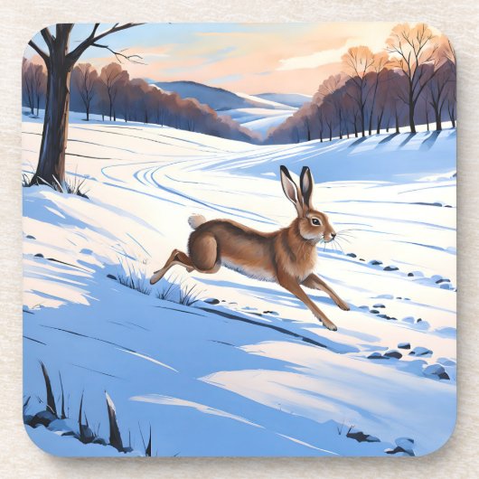 Graceful Bounds of Hare : Voll Winterfreude Getränkeuntersetzer (Vorderseite)