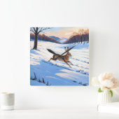 Graceful Bounds of Hare : Voll Winterfreude Quadratische Wanduhr (Zuhause)