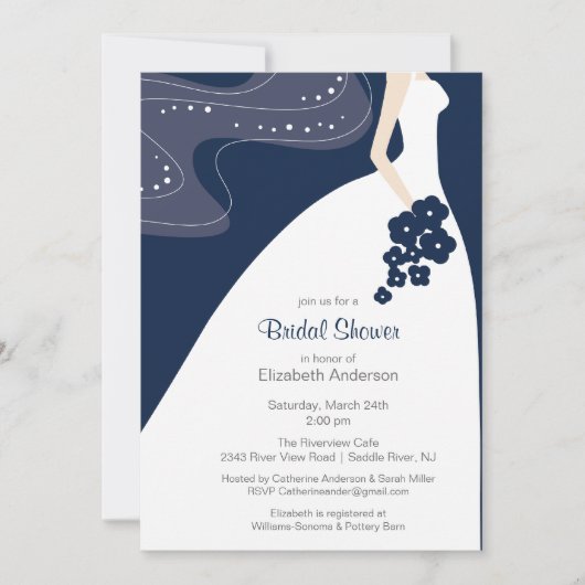 Graceful Bride Bridal Dusche Einladung Blue (Vorderseite)