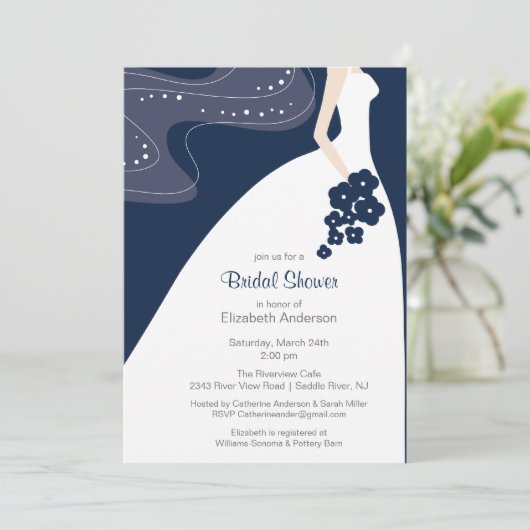 Graceful Bride Bridal Dusche Einladung Blue (Stehend Vorderseite)