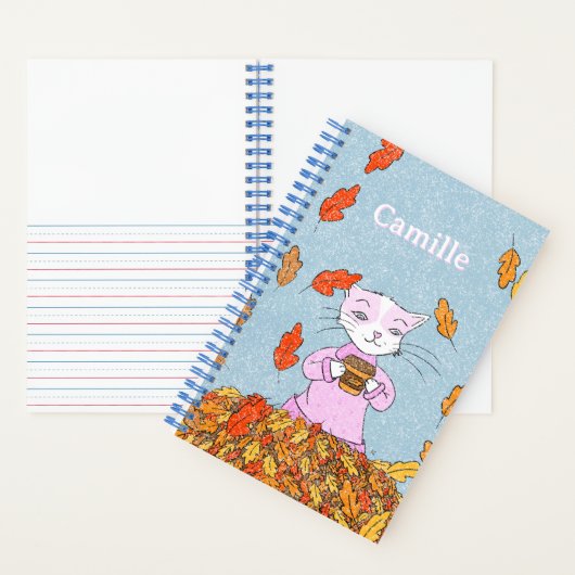 Graceful Cat and Autumn Leaves Kid Spiral Notebook Notizblock (Innen)