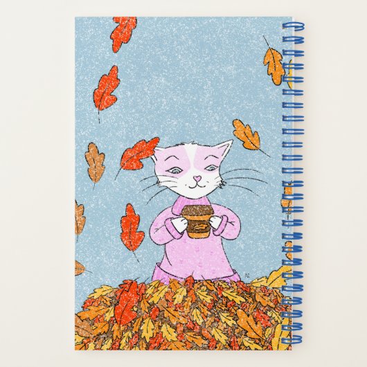 Graceful Cat and Autumn Leaves Kid Spiral Notebook Notizblock (Rückseite)