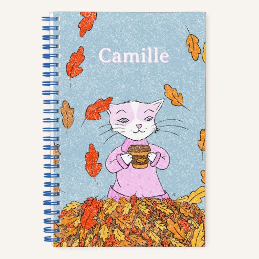 Graceful Cat and Autumn Leaves Kid Spiral Notebook Notizblock (Vorderseite)