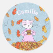 Graceful Cat Fall Kid Sticker with Name (Vorderseite)