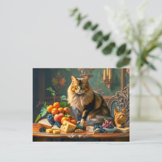 Graceful Cat in Frucht Stillleben Kunst Postkarte (Stehend Vorderseite)