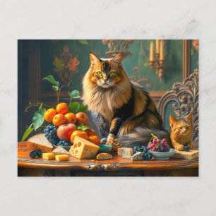 Graceful Cat in Frucht Stillleben Kunst Postkarte