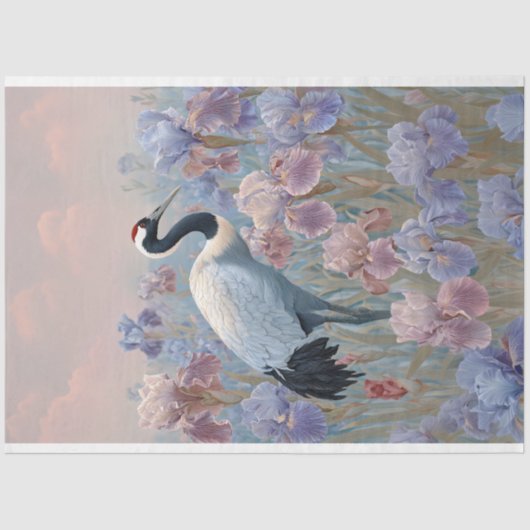 Graceful Crane Field Blooming Ire Decoupage Seidenpapier (Vorderseite)