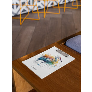 Graceful Crane: Wasserfarben Kunst, Kissen Klemmbrett