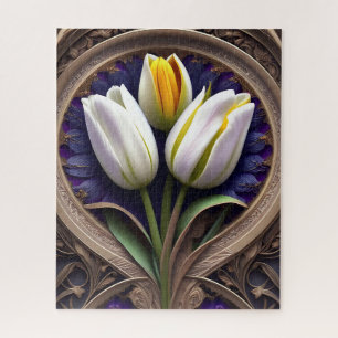 Graceful Curves: White Tulip in Art Nouveau Design Puzzle