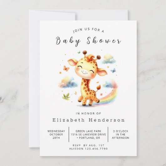 Graceful Custom Giraffe Baby Dusche Einladung (Vorderseite)