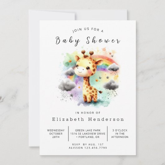 Graceful Custom Giraffe Baby Dusche Einladung (Vorderseite)