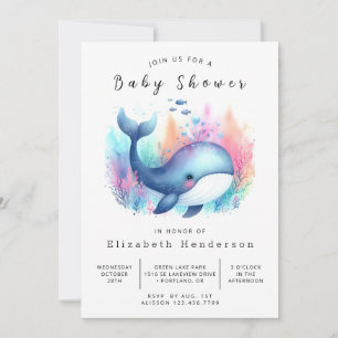Graceful Custom Whale Baby Dusche Einladung