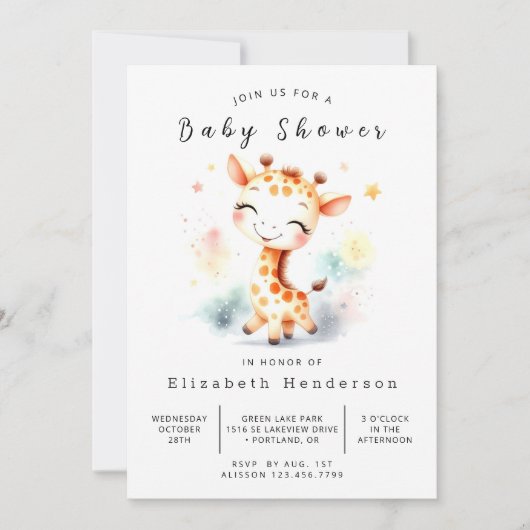 Graceful Digital Giraffe Baby Dusche Einladung (Vorderseite)