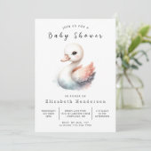 Graceful Digital Swan Baby Dusche Einladung (Stehend Vorderseite)