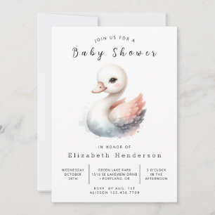 Graceful Digital Swan Baby Dusche Einladung