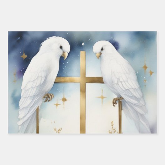 Graceful Dove & Cross-Muster Geschenkpapier Set (Vorderseite 2)