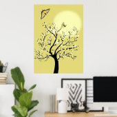 Graceful dreamy sunlit tree with butterflies poster (Heimbüro)