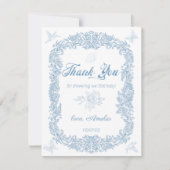 Graceful Dusty Blue Baroque Frame Baby Dusche Dankeskarte (Vorderseite)