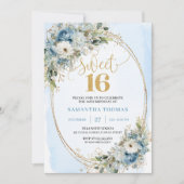 Graceful Dusty Blue Greenery Sweet Sixteen Invite Einladung (Vorderseite)