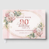 Graceful Dusty Pink Gold Floral 90th Guest Book Gästebuch (Vorderseite)