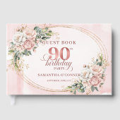 Graceful Dusty Pink Gold Greenery 90th Birthday Gästebuch (Vorderseite)