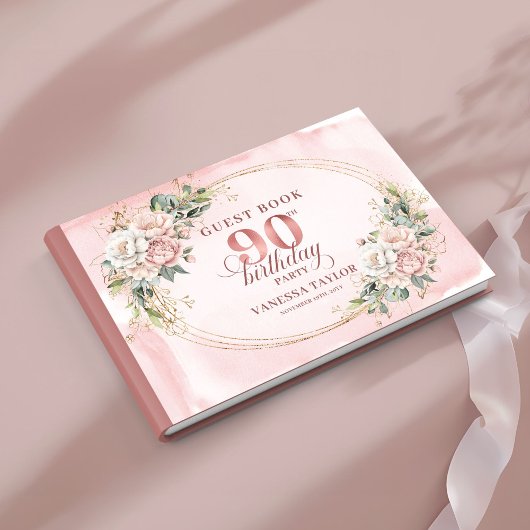 Graceful Dusty Pink Gold Greenery 90th Birthday Gästebuch