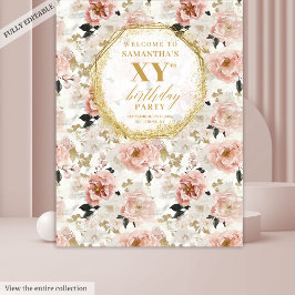 Graceful Dusty Pink Ivory Gold Geburtstagsgrössen Wandteppich