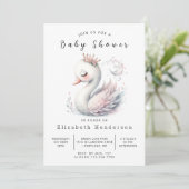Graceful Editable Swan Baby Dusche Einladung (Stehend Vorderseite)