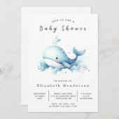 Graceful Editable Whale Baby Dusche Einladung (Vorne/Hinten)