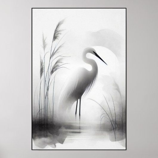 Graceful egret in Soft Marsh Poster (Vorne)