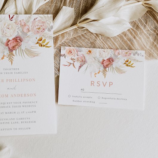 Graceful Elegance: Flawless Blush Floral Wedding RSVP Karte