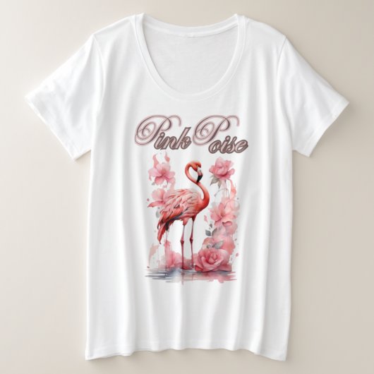 Graceful Flamingo Walk | Petals & Pink Art Große Größe T-Shirt (Design vorne)
