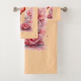 Graceful Flamingo Walk | Rosa Aquarellkunst Badhandtuch Set