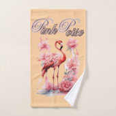 Graceful Flamingo Walk | Rosa Aquarellkunst Badhandtuch Set (Handtuch)