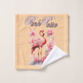 Graceful Flamingo Walk | Rosa Aquarellkunst Badhandtuch Set (Waschlappen)