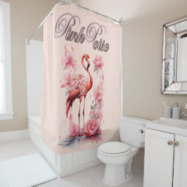 Graceful Flamingo Walk | Rosa- und Blumendesign Duschvorhang