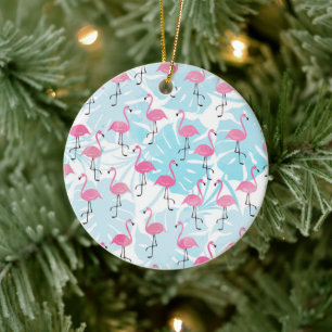 Graceful Flamingos und Monstera Blätter Keramik Ornament