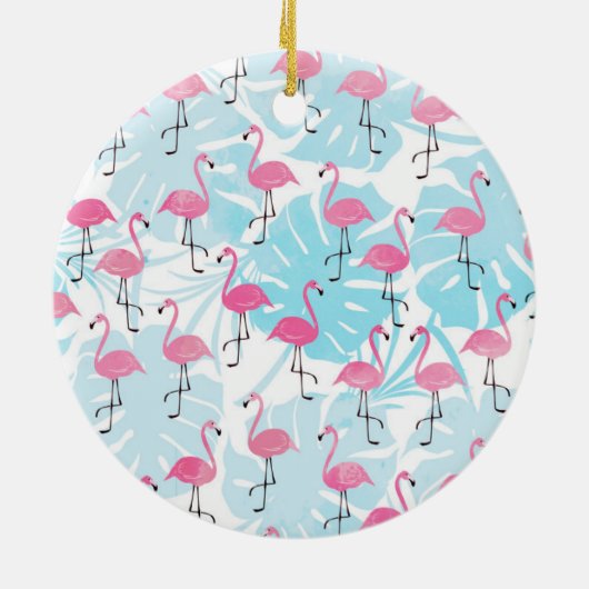 Graceful Flamingos und Monstera Blätter Keramik Ornament (Hinten)