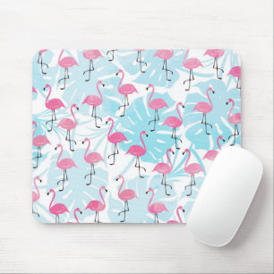 Graceful Flamingos und Monstera Blätter Mousepad