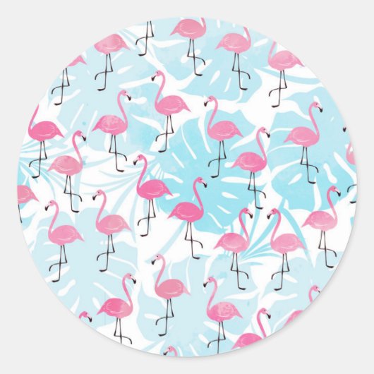 Graceful Flamingos und Monstera Blätter Runder Aufkleber (Vorderseite)