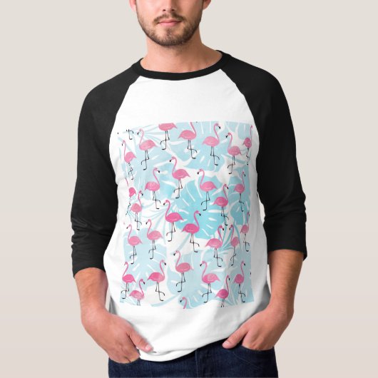 Graceful Flamingos und Monstera Blätter T-Shirt (Vorderseite)