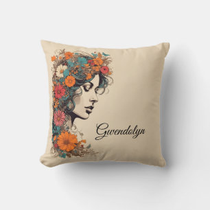 Graceful floral Portrait Individuelle Name Throw K Kissen