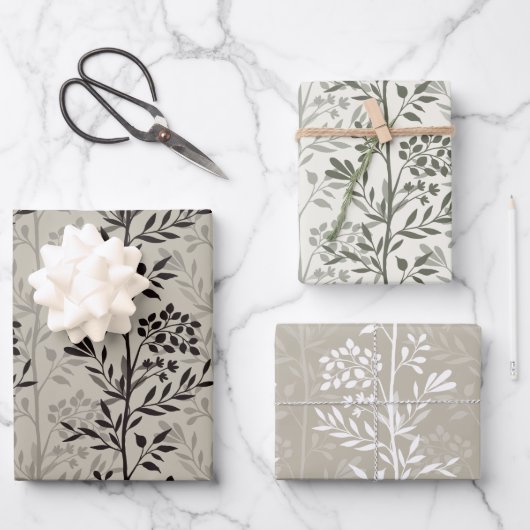 Graceful Floral Silhouettes Modern Botanical Geschenkpapier Set (Vorderseite)