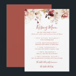 Graceful Floral Wedding Kissing Menu Game Card<br><div class="desc">Diese anmutige Blumenspielkarte ist ideal für einen rustikalen Hochzeitsempfang. Die Einrichtung ist in Weiß,  Bordeaux,  rosa Rosen und Herbstlauben gehalten.</div>