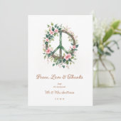 Graceful Floral Wood Peace Symbol Photo Wedding Dankeskarte (Stehend Vorderseite)