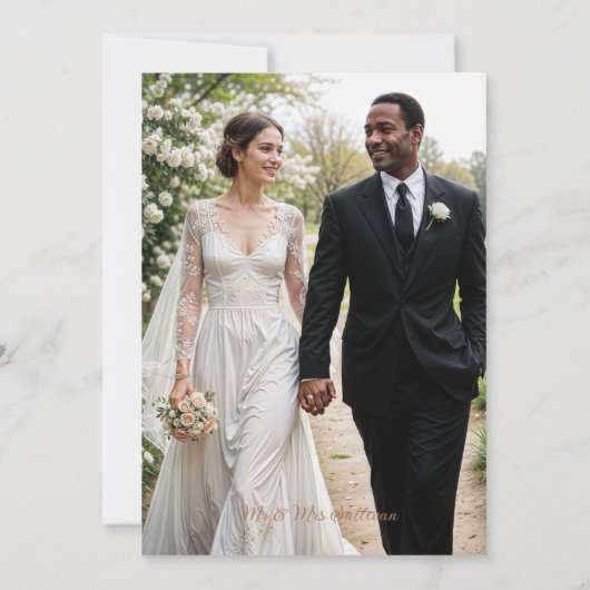 Graceful Floral Wood Peace Symbol Photo Wedding Dankeskarte (Rückseite)